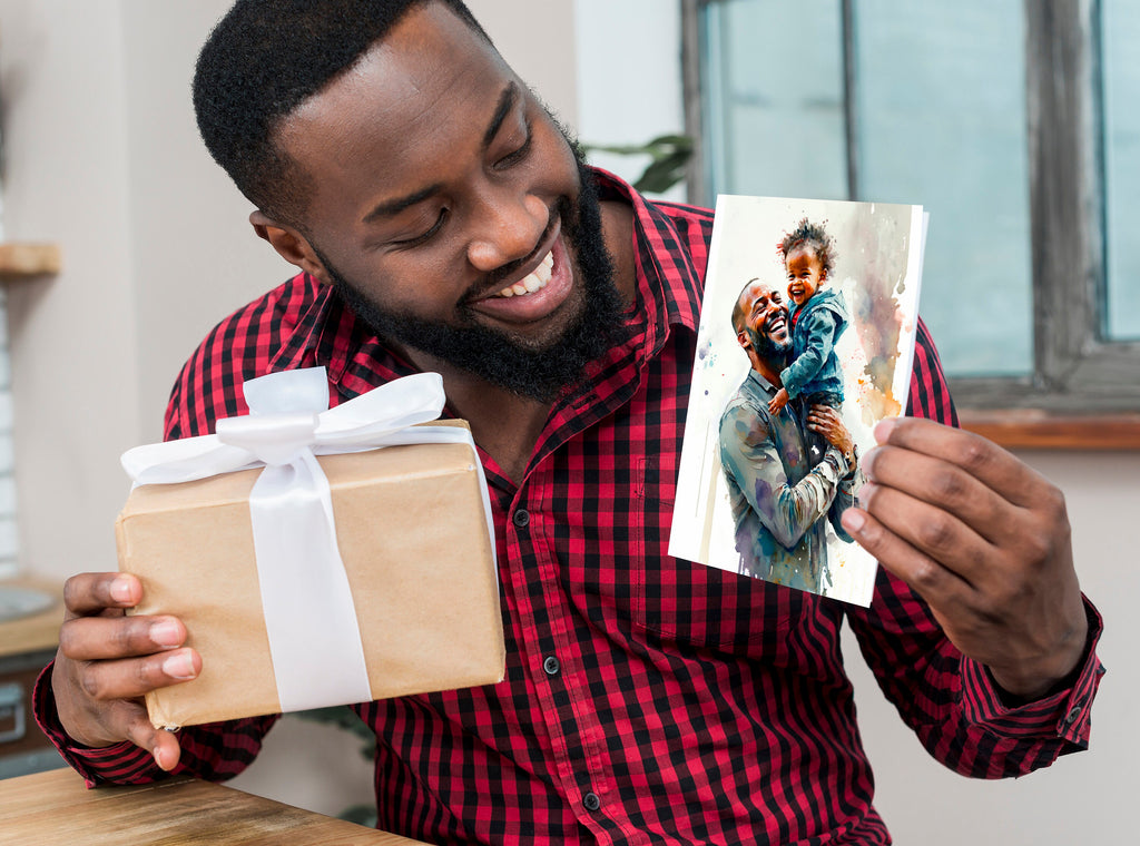 African American Fathers Day Card Watercolor Dad Gift For Him Daddy Father's Day Gift Greeting Card - 5x7 inches in Packs of 1, 10, 30, & 50