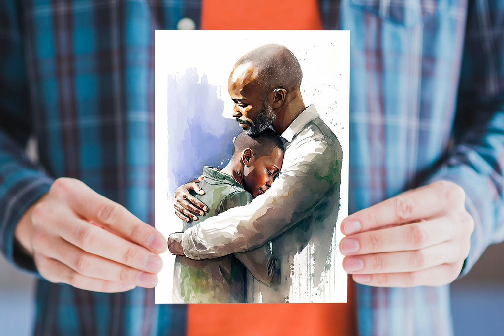 African American Fathers Day Card Watercolor Dad Gift For Him Daddy Father's Day Gift Greeting Card - 5x7 inches in Packs of 1, 10, 30, & 50