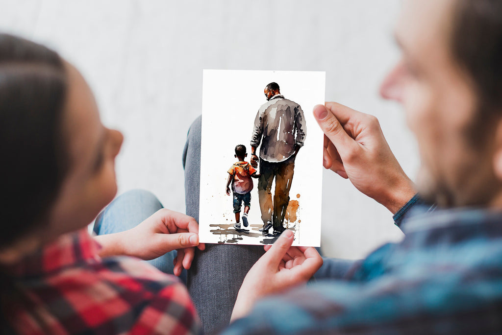 African American Fathers Day Card Watercolor Dad Gift For Him Daddy Father's Day Gift Greeting Card - 5x7 inches in Packs of 1, 10, 30, & 50