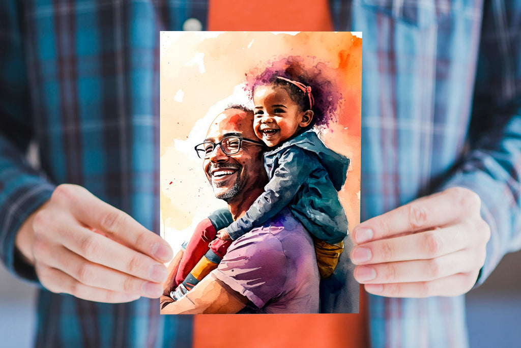 African American Fathers Day Card Watercolor Dad Gift For Him Daddy Father's Day Gift Greeting Card - 5x7 inches in Packs of 1, 10, 30, & 50