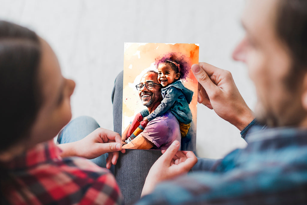 African American Fathers Day Card Watercolor Dad Gift For Him Daddy Father's Day Gift Greeting Card - 5x7 inches in Packs of 1, 10, 30, & 50