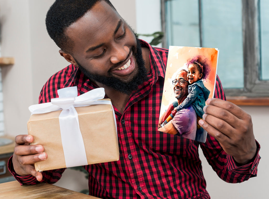 African American Fathers Day Card Watercolor Dad Gift For Him Daddy Father's Day Gift Greeting Card - 5x7 inches in Packs of 1, 10, 30, & 50