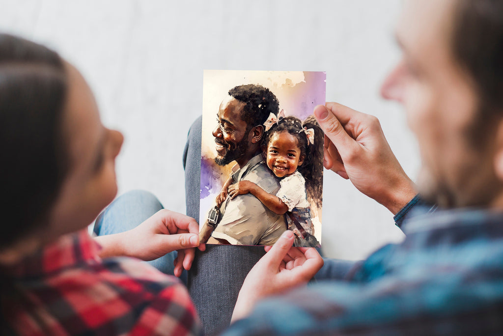 African American Fathers Day Card Watercolor Dad Gift For Him Daddy Father's Day Gift Greeting Card - 5x7 inches in Packs of 1, 10, 30, & 50