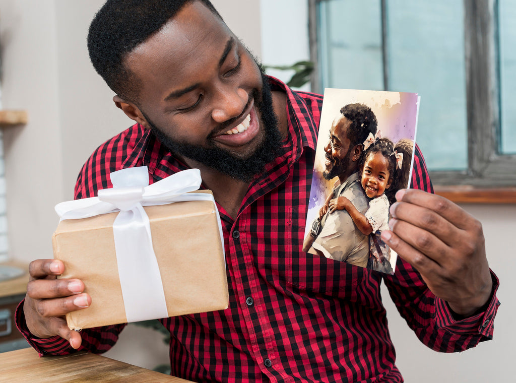 African American Fathers Day Card Watercolor Dad Gift For Him Daddy Father's Day Gift Greeting Card - 5x7 inches in Packs of 1, 10, 30, & 50