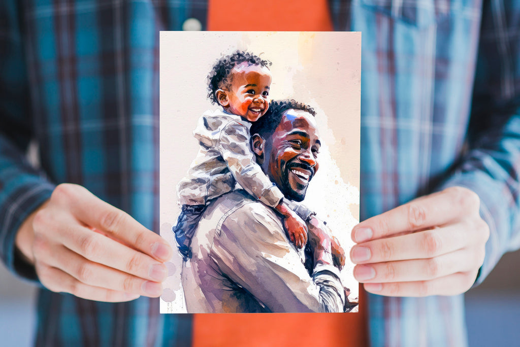 African American Fathers Day Card Watercolor Dad Gift For Him Daddy Father's Day Gift Greeting Card - 5x7 inches in Packs of 1, 10, 30, & 50