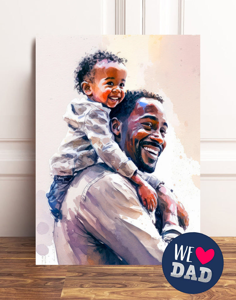 African American Fathers Day Card Watercolor Dad Gift For Him Daddy Father's Day Gift Greeting Card - 5x7 inches in Packs of 1, 10, 30, & 50