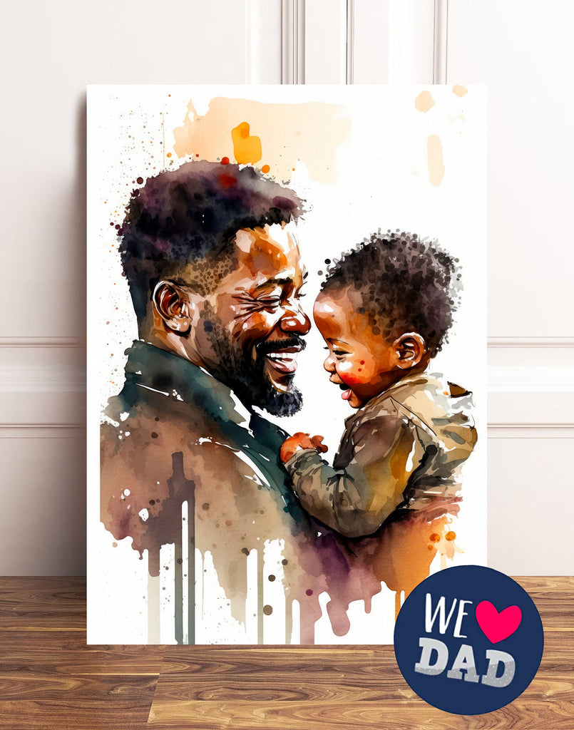 African American Fathers Day Card Watercolor Dad Gift For Him Daddy Father's Day Gift Greeting Card - 5x7 inches in Packs of 1, 10, 30, & 50