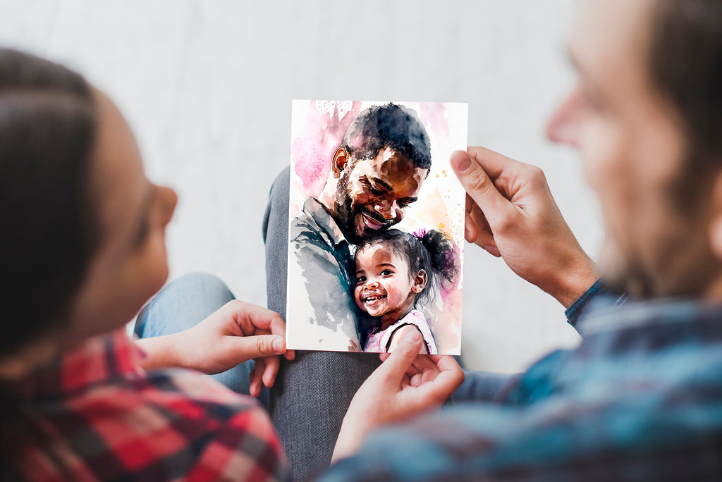 African American Fathers Day Card Watercolor Dad Gift For Him Daddy Father's Day Gift Greeting Card - 5x7 inches in Packs of 1, 10, 30, & 50