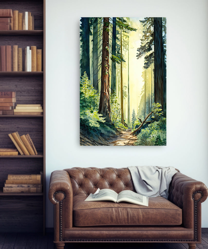 Redwood Tree Forest California Print Sequoia National Park Wall Art Landscape Watercolor Painting Gift Rustic Woodland Home Decor