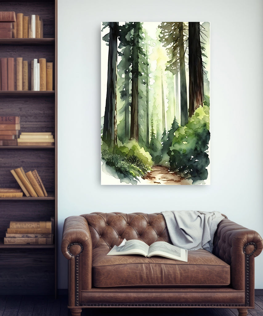 Redwood Tree Forest California Print Sequoia National Park Wall Art Landscape Watercolor Painting Gift Rustic Woodland Home Decor