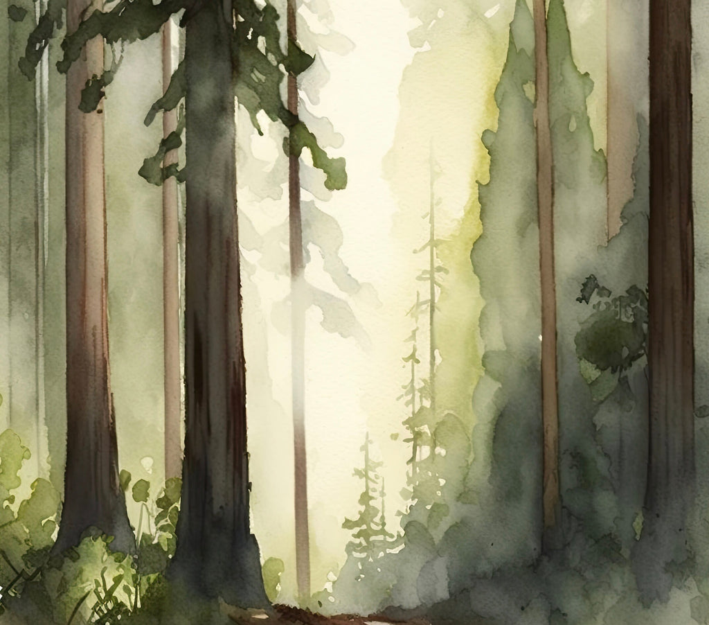 Redwood Tree Forest California Print Sequoia National Park Wall Art Landscape Watercolor Painting Gift Rustic Woodland Home Decor