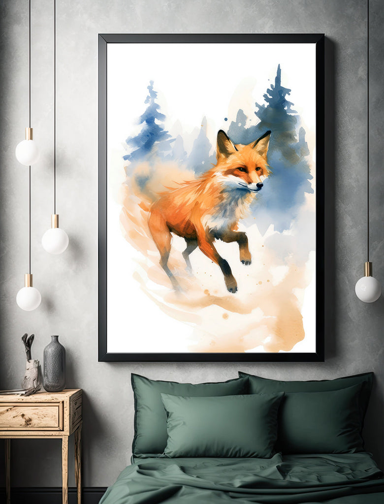 Red Fox Watercolor Painting Print Forest Nursery Wall Art Nature Wildlife Gift Rustic Woodland Animal Home Cottagecore Decor