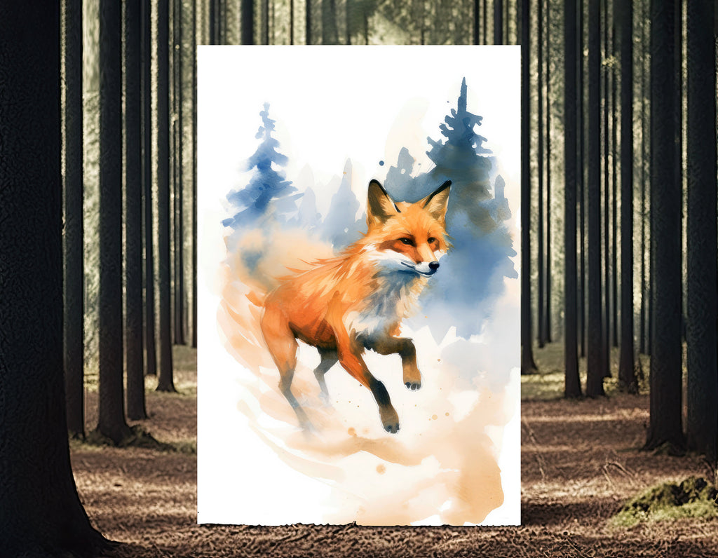 Red Fox Watercolor Painting Print Forest Nursery Wall Art Nature Wildlife Gift Rustic Woodland Animal Home Cottagecore Decor