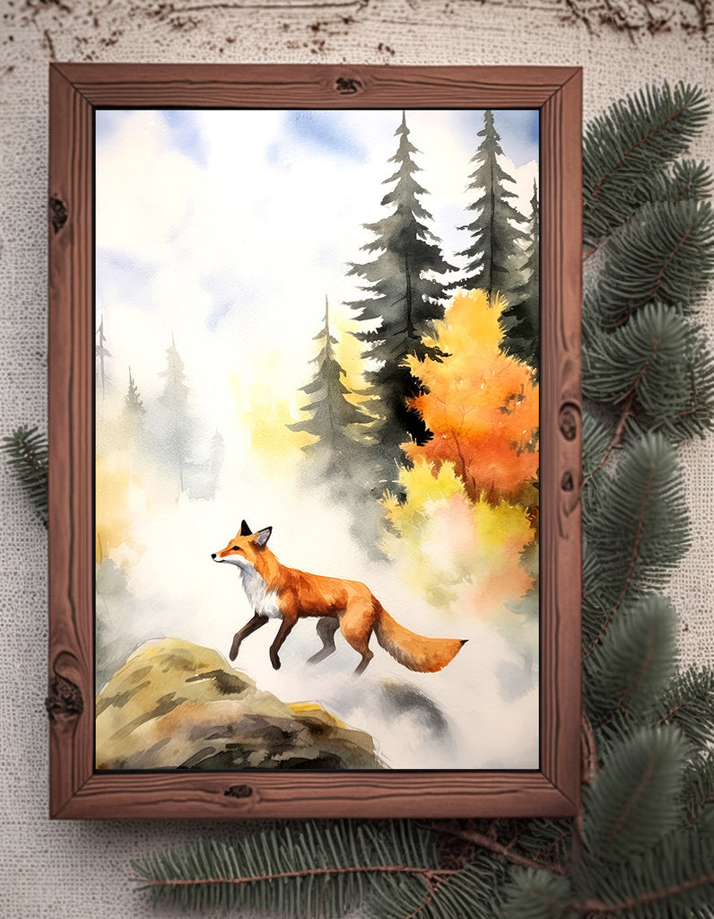 Red Fox Watercolor Painting Print Forest Nursery Wall Art Nature Wildlife Gift Rustic Woodland Animal Home Cottagecore Decor