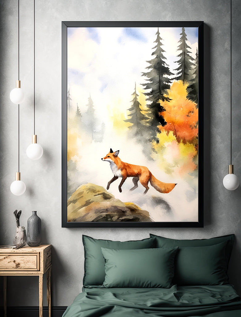 Red Fox Watercolor Painting Print Forest Nursery Wall Art Nature Wildlife Gift Rustic Woodland Animal Home Cottagecore Decor