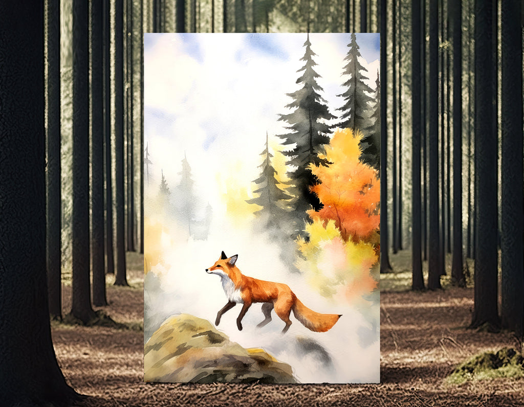 Red Fox Watercolor Painting Print Forest Nursery Wall Art Nature Wildlife Gift Rustic Woodland Animal Home Cottagecore Decor