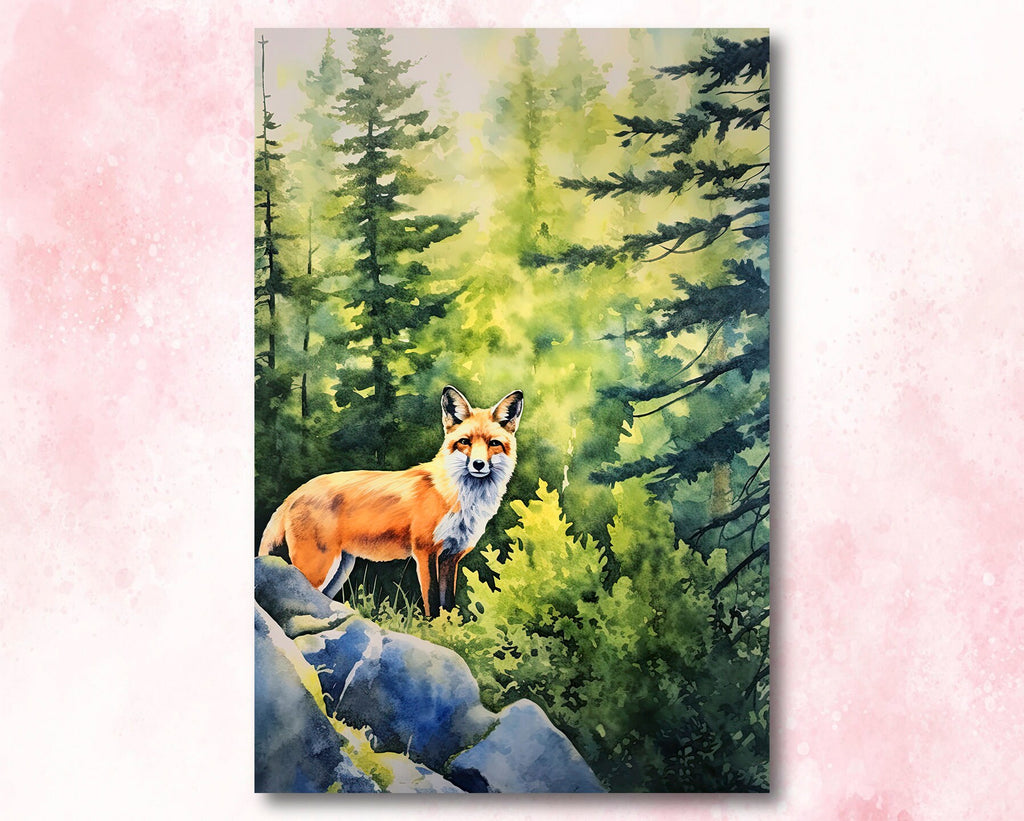 Red Fox Watercolor Painting Print Forest Nursery Wall Art Nature Wildlife Gift Rustic Woodland Animal Home Cottagecore Decor