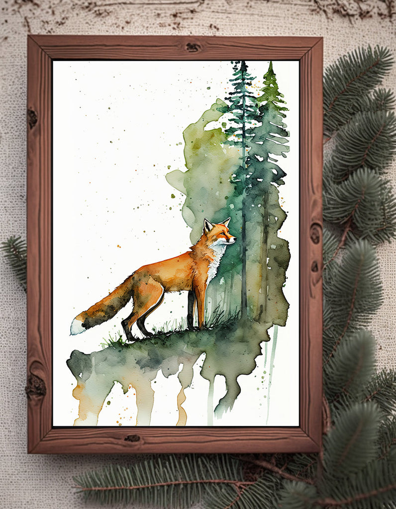 Red Fox Watercolor Painting Print Forest Nursery Wall Art Nature Wildlife Gift Rustic Woodland Animal Home Cottagecore Decor