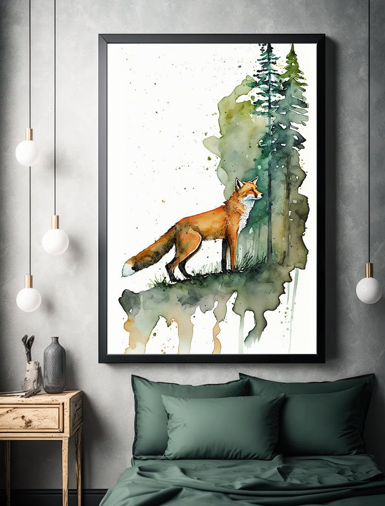 Red Fox Watercolor Painting Print Forest Nursery Wall Art Nature Wildlife Gift Rustic Woodland Animal Home Cottagecore Decor