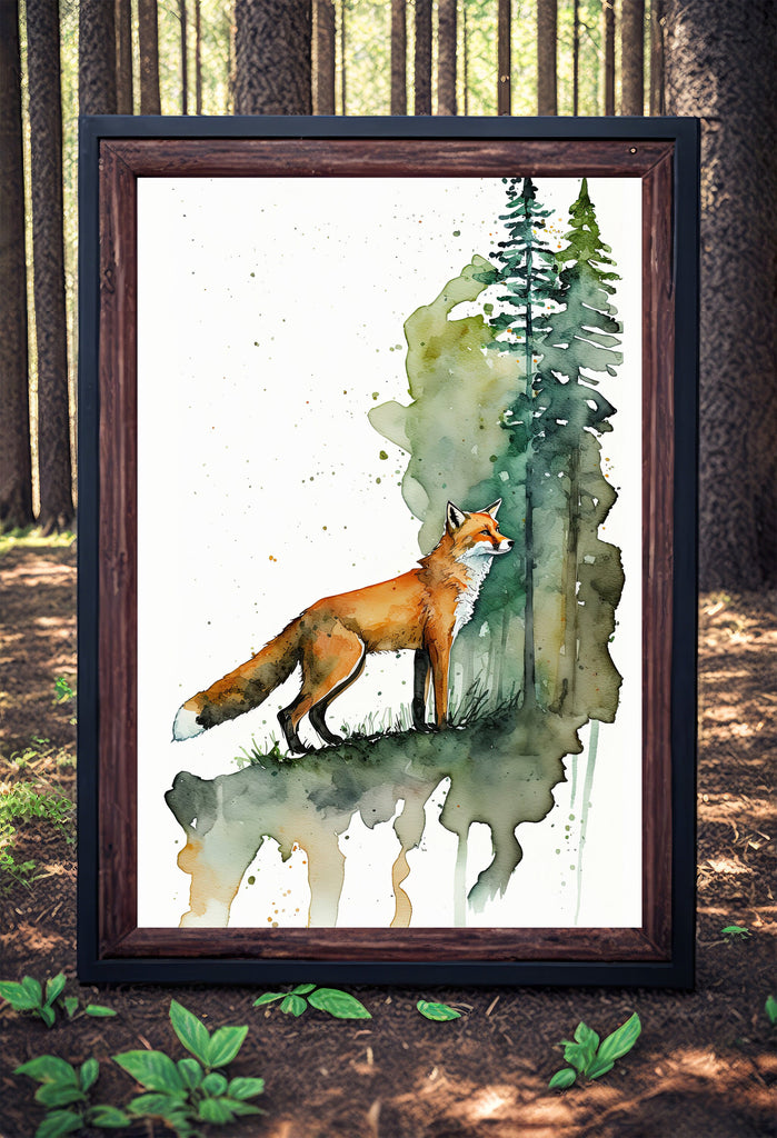 Red Fox Watercolor Painting Print Forest Nursery Wall Art Nature Wildlife Gift Rustic Woodland Animal Home Cottagecore Decor