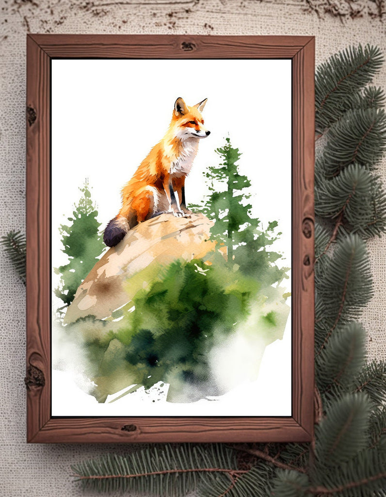 Red Fox Watercolor Painting Print Forest Nursery Wall Art Nature Wildlife Gift Rustic Woodland Animal Home Cottagecore Decor