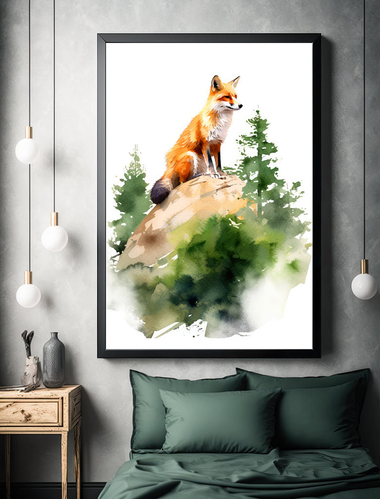 Red Fox Watercolor Painting Print Forest Nursery Wall Art Nature Wildlife Gift Rustic Woodland Animal Home Cottagecore Decor