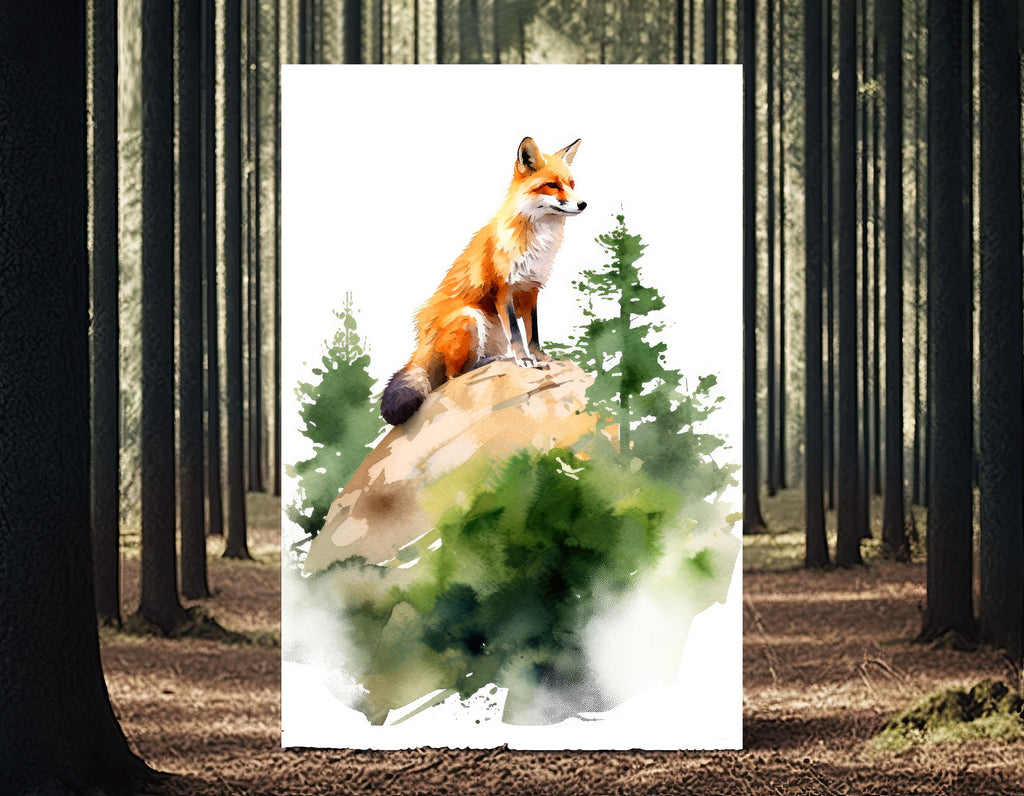 Red Fox Watercolor Painting Print Forest Nursery Wall Art Nature Wildlife Gift Rustic Woodland Animal Home Cottagecore Decor