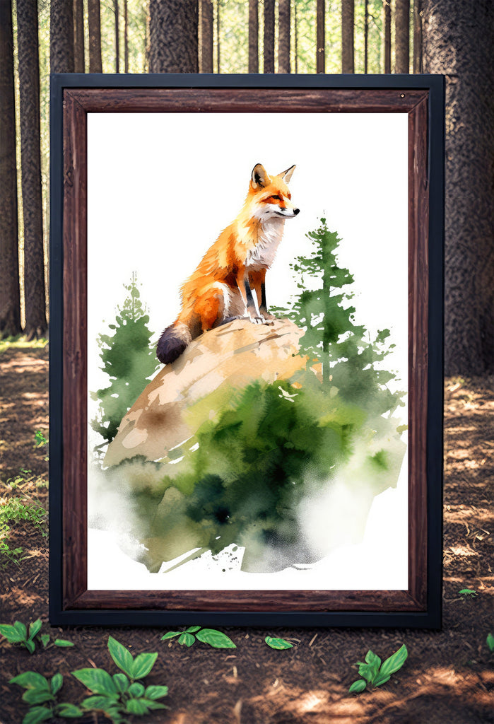 Red Fox Watercolor Painting Print Forest Nursery Wall Art Nature Wildlife Gift Rustic Woodland Animal Home Cottagecore Decor