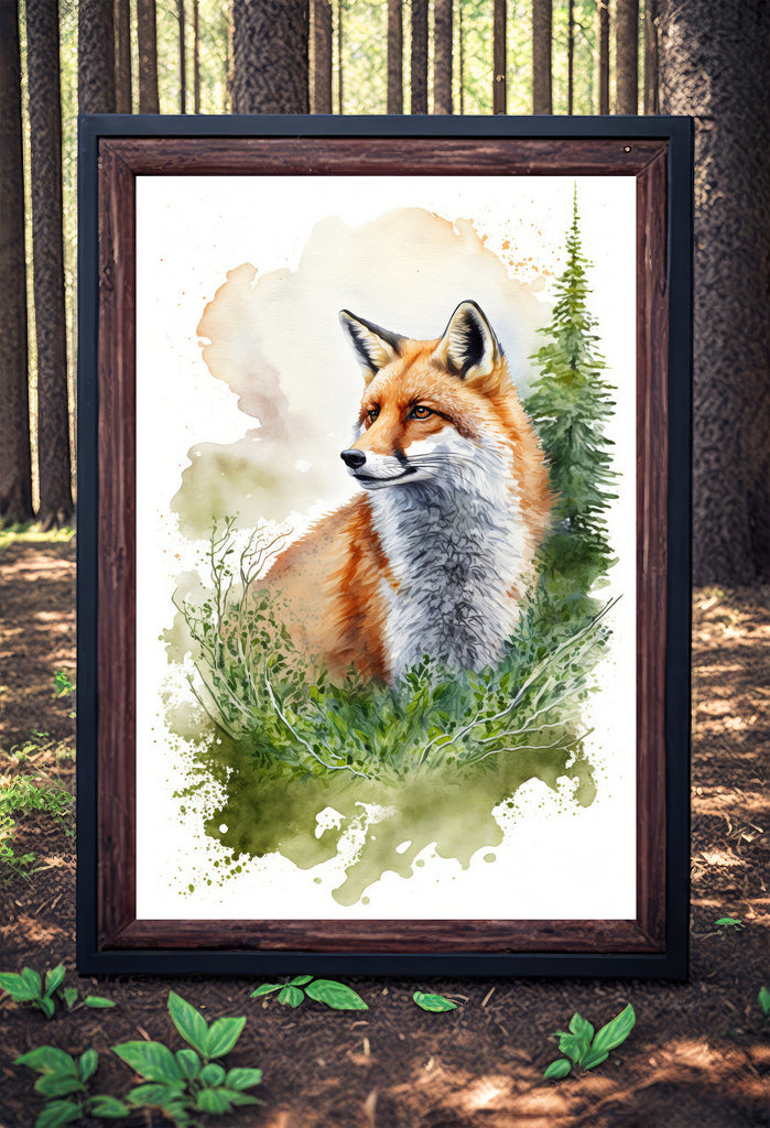 Red Fox Watercolor Painting Print Forest Nursery Wall Art Nature Wildlife Gift Rustic Woodland Animal Home Cottagecore Decor