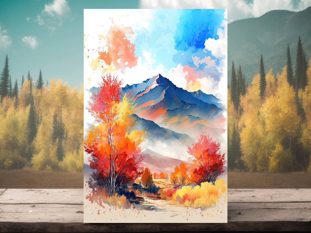 Autumn Forest Mountain Wall Art Cabin Decor Landscape Painting Fall Art Prints Outdoorsy Gifts Woodland Nursery Cottagecore Decor