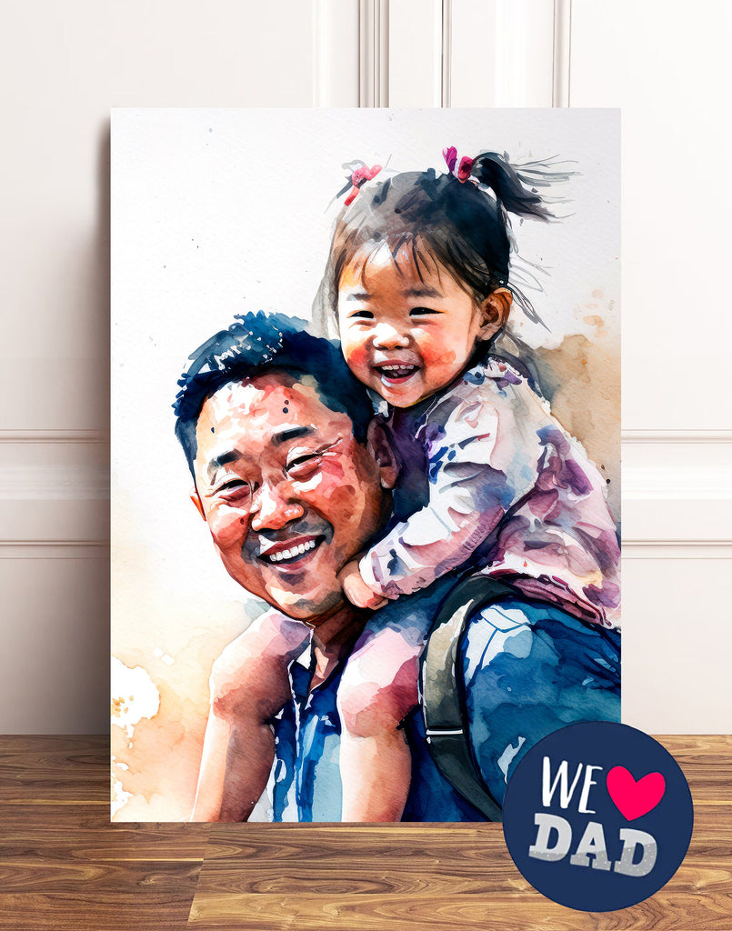 Asian American Fathers Day Card Watercolor Dad Gift For Him Daddy Father's Day Gift Greeting Card - 5x7 inches in Packs of 1, 10, 30, & 50