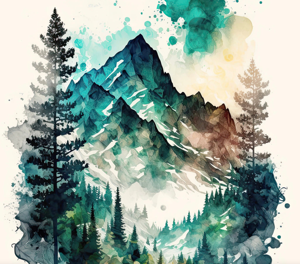 Forest Mountain Wall Art Landscape Cabin Decor Painting Watercolor Print Outdoorsy Gifts Nature Inspired Woodland Nursery Cottagecore Decor