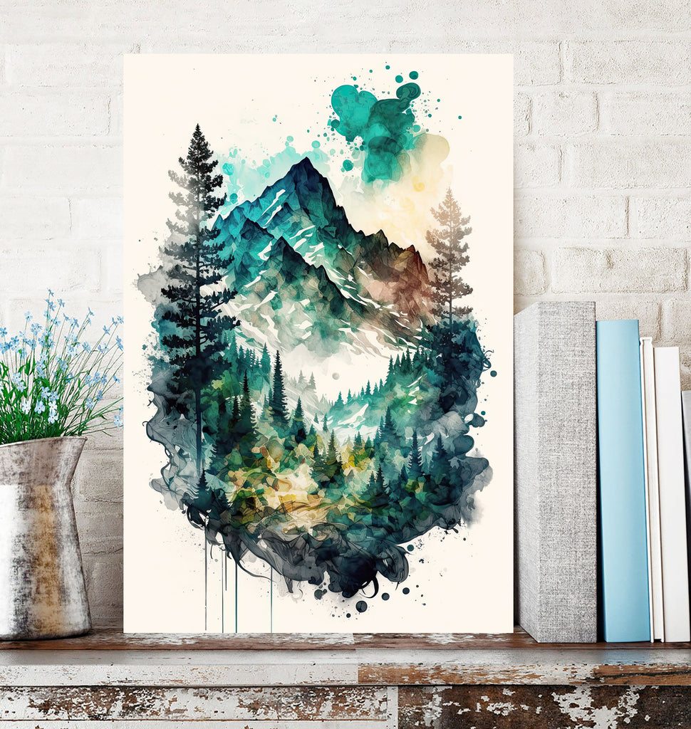 Forest Mountain Wall Art Landscape Cabin Decor Painting Watercolor Print Outdoorsy Gifts Nature Inspired Woodland Nursery Cottagecore Decor