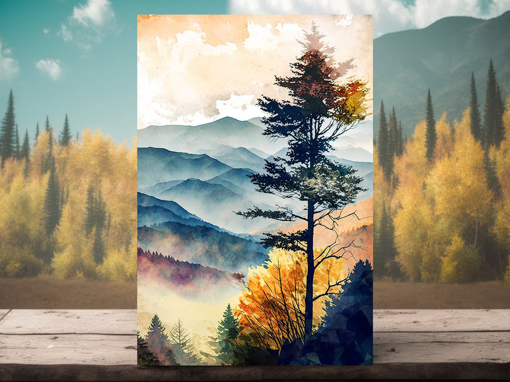 Autumn Forest Mountain Wall Art Cabin Decor Landscape Painting Fall Art Prints Outdoorsy Gifts Woodland Nursery Cottagecore Decor