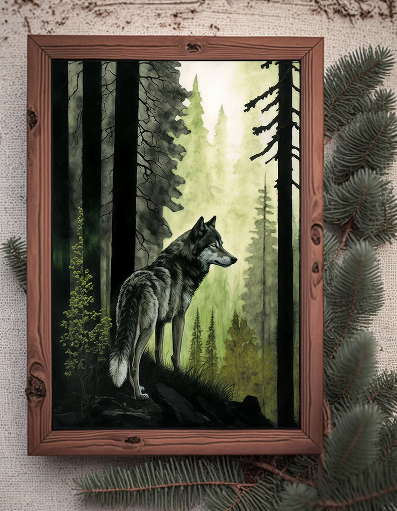 Wolf Watercolor Print Forest Wall Art Nature Wildlife Gift Wild Woodland Animals Painting Home Decor