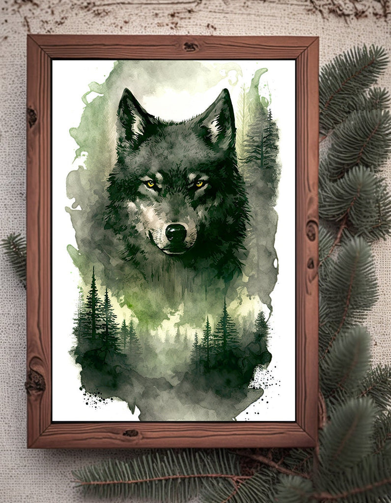 Wolf Watercolor Print Forest Wall Art Nature Wildlife Gift Wild Woodland Animals Painting Home Decor