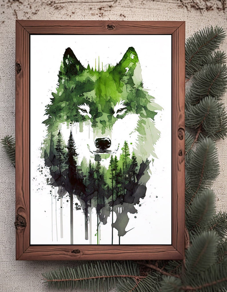 Wolf Watercolor Print Forest Wall Art Nature Wildlife Gift Wild Woodland Animals Painting Home Decor