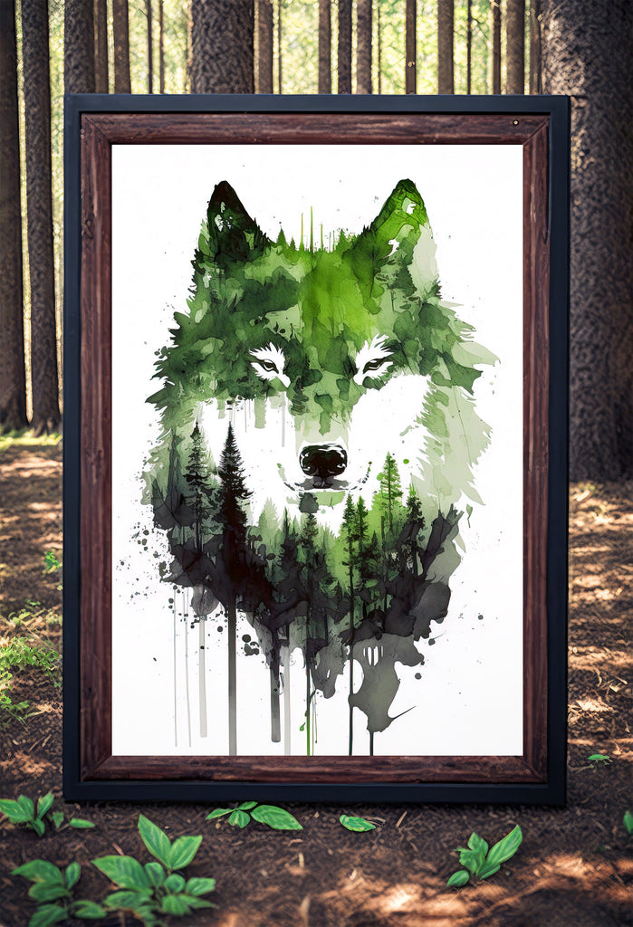 Wolf Watercolor Print Forest Wall Art Nature Wildlife Gift Wild Woodland Animals Painting Home Decor