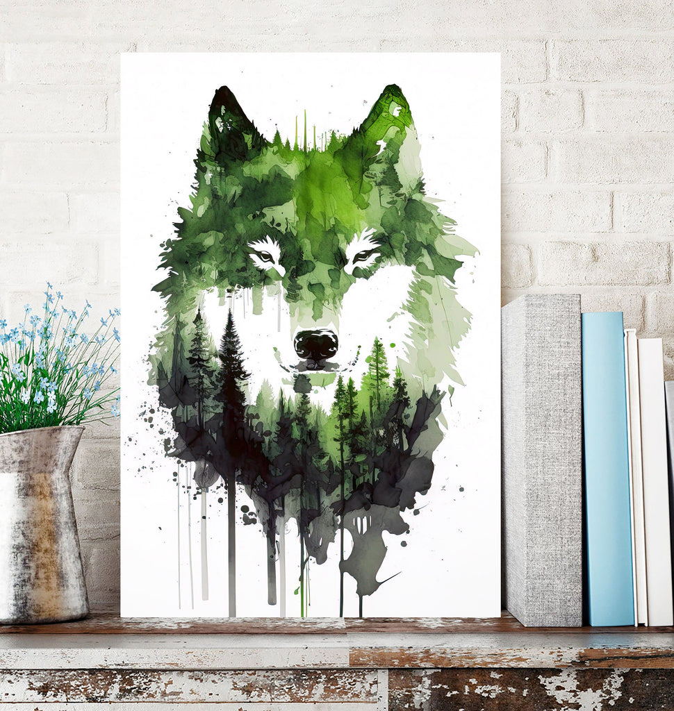 Wolf Watercolor Print Forest Wall Art Nature Wildlife Gift Wild Woodland Animals Painting Home Decor