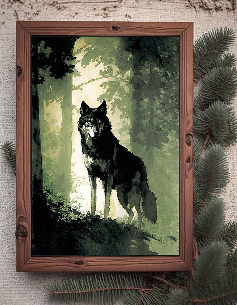 Wolf Watercolor Print Forest Wall Art Nature Wildlife Gift Wild Woodland Animals Painting Home Decor