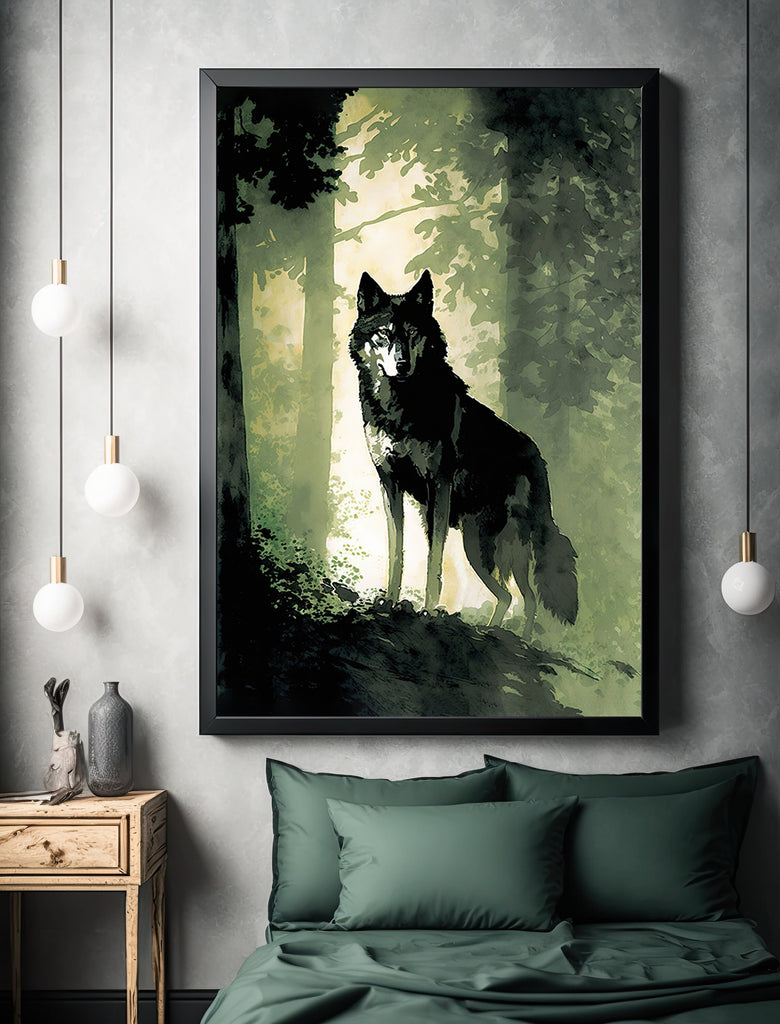 Wolf Watercolor Print Forest Wall Art Nature Wildlife Gift Wild Woodland Animals Painting Home Decor