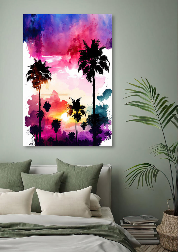 Palm Tree Sunset Art Print Watercolor Coastal Wall Art Nature Inspired Gift Tropical Beach House Home Decor