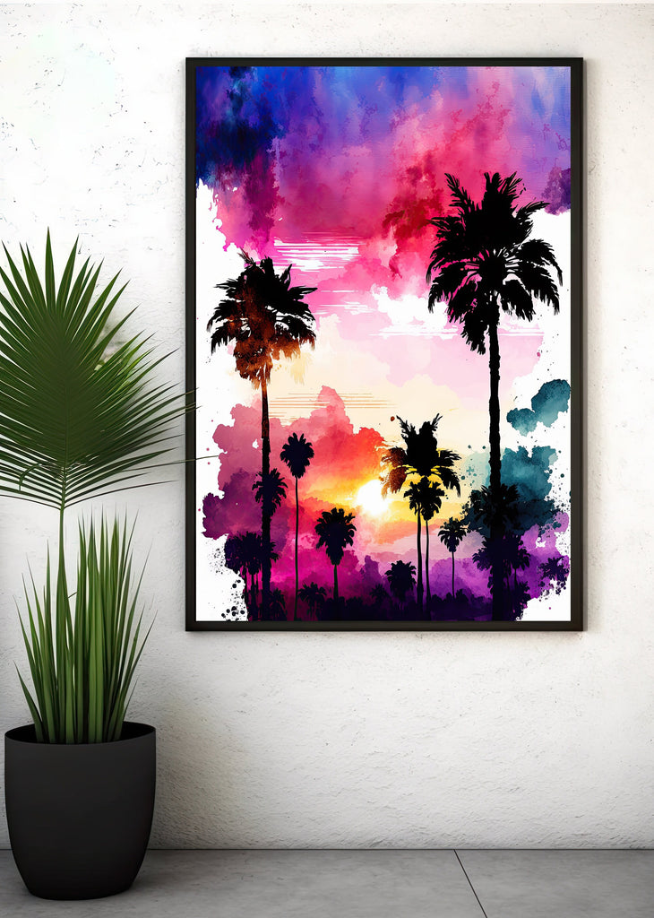 Palm Tree Sunset Art Print Watercolor Coastal Wall Art Nature Inspired Gift Tropical Beach House Home Decor