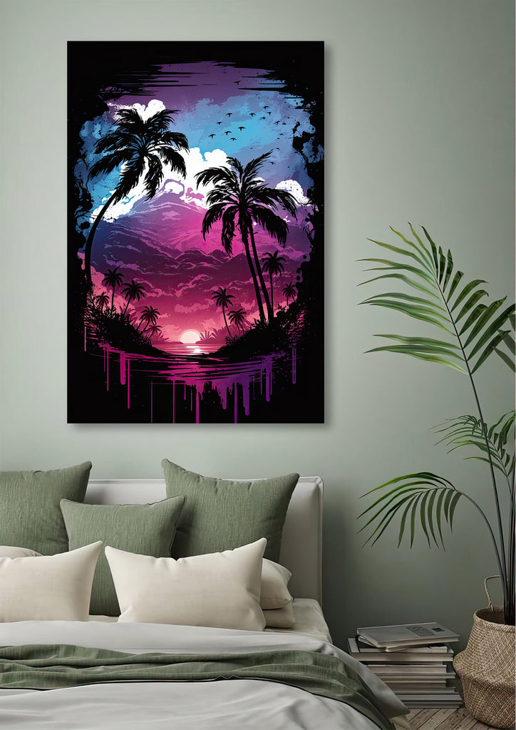 Palm Tree Sunset Art Print Watercolor Coastal Wall Art Nature Inspired Gift Tropical Beach House Home Decor