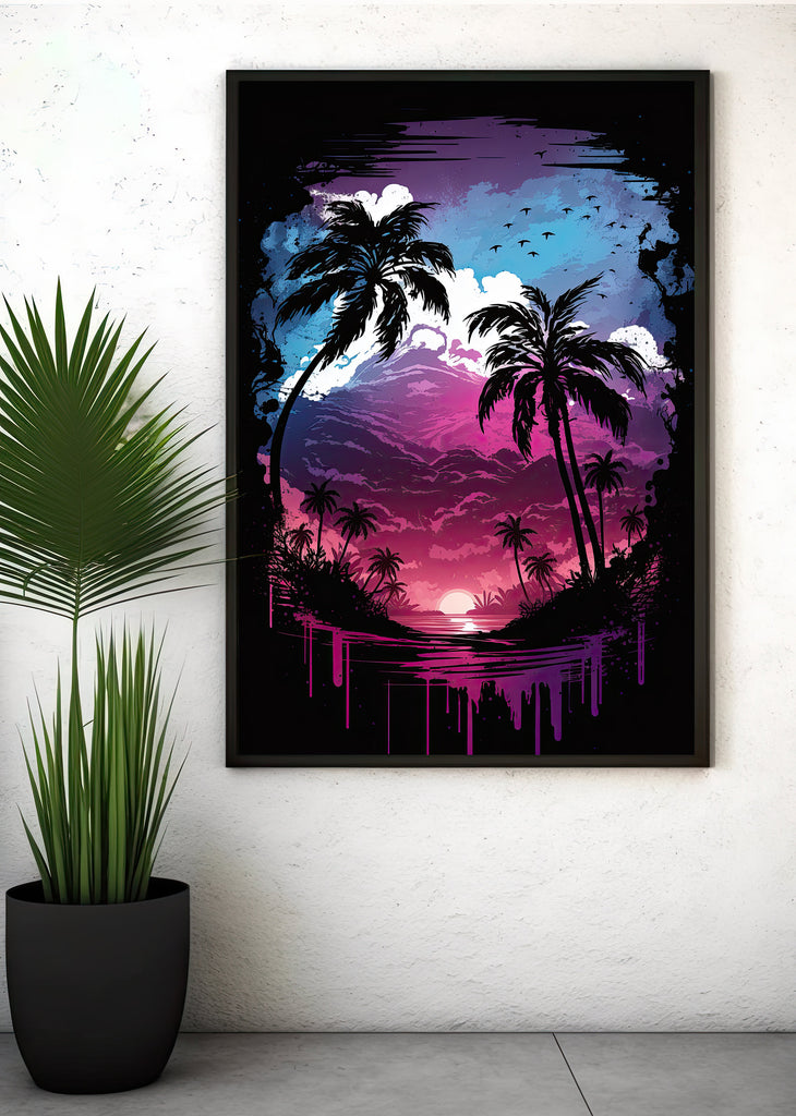 Palm Tree Sunset Art Print Watercolor Coastal Wall Art Nature Inspired Gift Tropical Beach House Home Decor