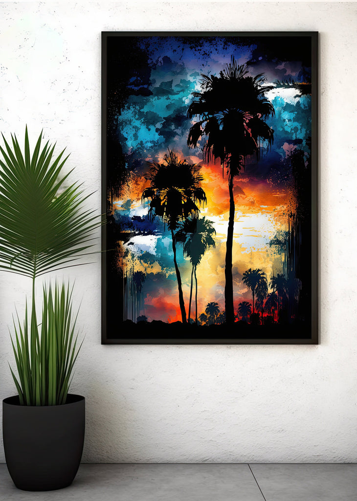 Palm Tree Sunset Art Print Watercolor Coastal Wall Art Nature Inspired Gift Tropical Beach House Home Decor