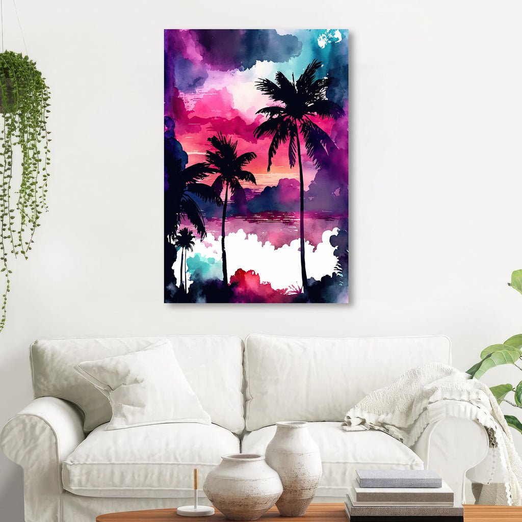 Palm Tree Sunset Art Print Watercolor Coastal Wall Art Nature Inspired Gift Tropical Beach House Home Decor