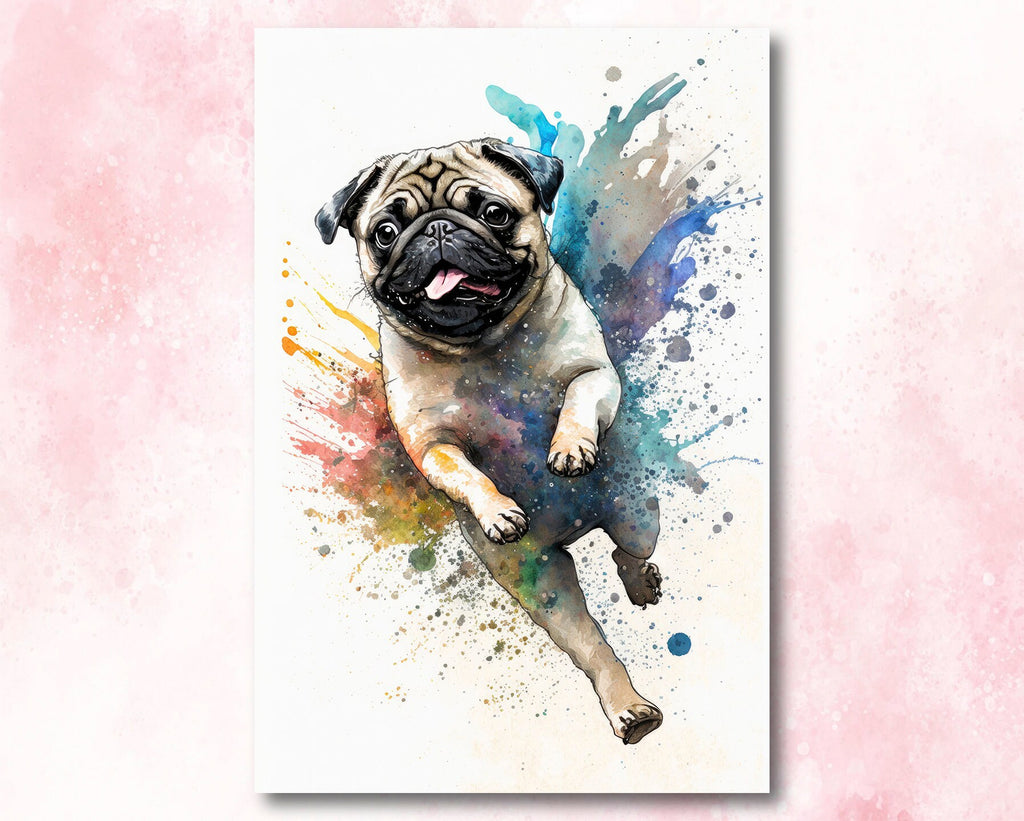 Pug Dog Watercolor Print Cute Pet Keepsake Wall Art Dog Lover Gift Adorable Canine Home Decor for Puppy Dog Lovers!