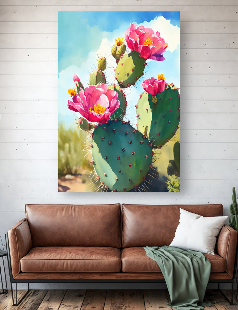 Flower Prickly Pear Cactus Print Watercolor Painting Botanical Desert Wall Art Nature Inspired Sonoran Art Southwest Gift Western Decor