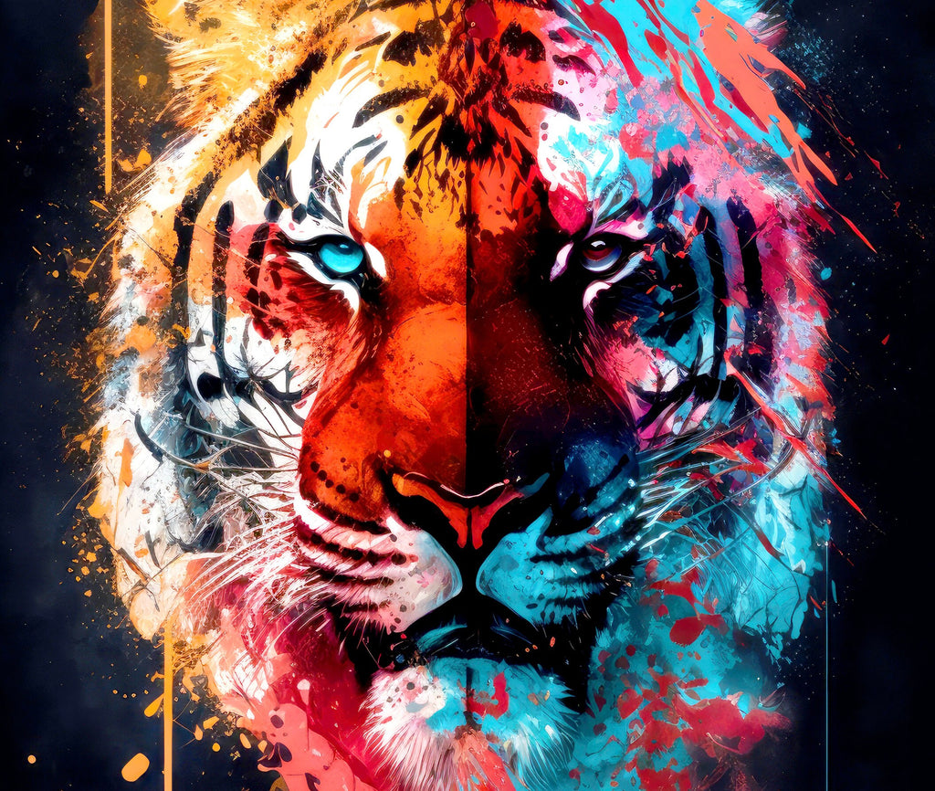 Tiger Print Wild Cat Animal Wall Art Colorful Wildlife Safari Gift Animal Jungle Nursery Home Decor